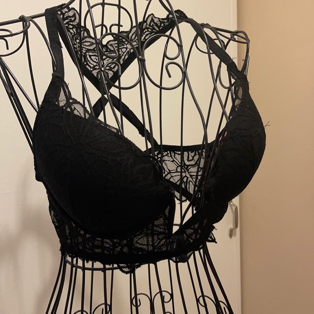 Plunging V lace push up bra - PINK